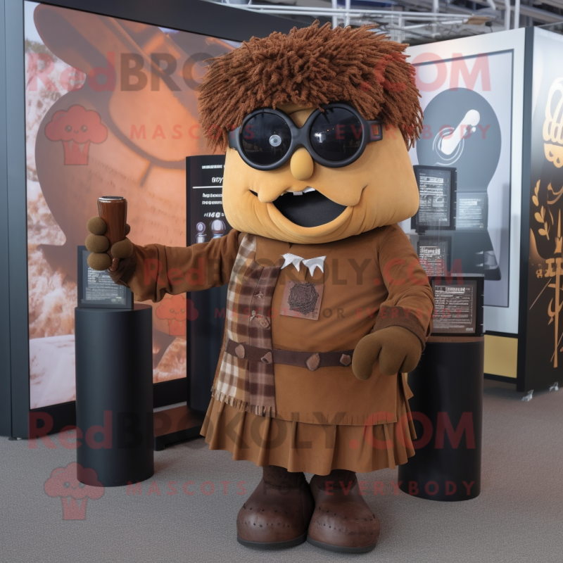 Brown Bagpipe mascot costume character dressed with a Shift Dress and Sunglasses Brown Bagpipe mascot costume character dressed with a Shift Dress and Sunglasses