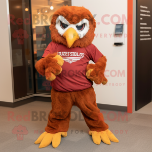 Rust Eagle mascot costume character dressed with a Bermuda Shorts and Mittens