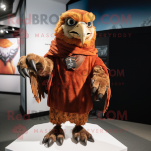 Rust Eagle mascot costume character dressed with a Bermuda Shorts and Mittens