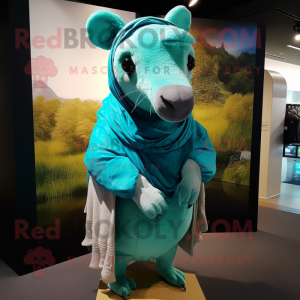 Turquoise Tapir mascot costume character dressed with a Parka and Wraps