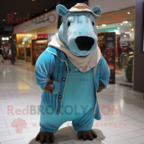 Turquoise Tapir mascot costume character dressed with a Parka and Wraps