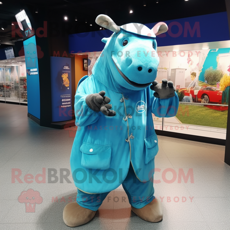 Turquoise Tapir mascot costume character dressed with a Parka and Wraps Turquoise Tapir mascot costume character dressed with a Parka and Wraps