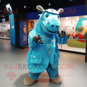 Turquoise Tapir mascot costume character dressed with a Parka and Wraps