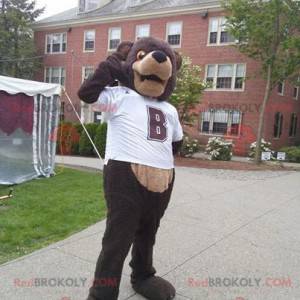 Braunbärenmaskottchen mit einem weißen T-Shirt - Redbrokoly.com