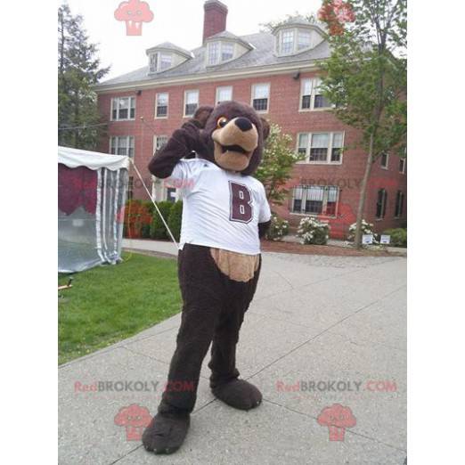 Brown bear mascot with a white t-shirt - Redbrokoly.com