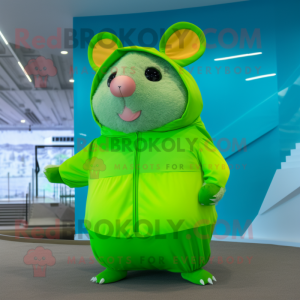 Lime Green Hamster mascot costume character dressed with a One-Piece Swimsuit and Wraps