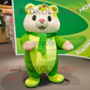 Lime Green Hamster mascot costume character dressed with a One-Piece Swimsuit and Wraps