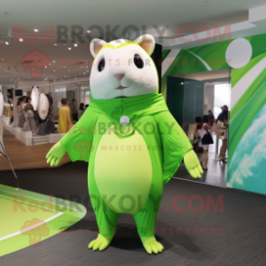 Lime Green Hamster mascot costume character dressed with a One-Piece Swimsuit and Wraps