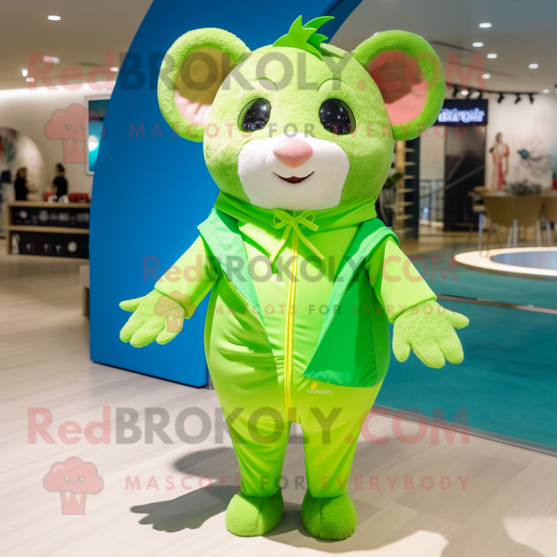 Lime Green Hamster mascot costume character dressed with a One-Piece Swimsuit and Wraps