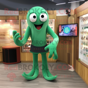 Green Octopus mascot costume character dressed with a Capri Pants and Belts