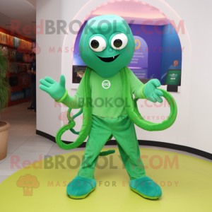 Green Octopus mascot costume character dressed with a Capri Pants and Belts