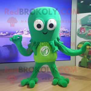 Green Octopus mascot costume character dressed with a Capri Pants and Belts