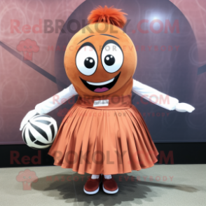 Rust Volleyball Ball mascot costume character dressed with a Pleated Skirt and Headbands