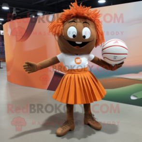 Rust Volleyball Ball mascot costume character dressed with a Pleated Skirt and Headbands