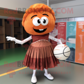 Rust Volleyball Ball mascot costume character dressed with a Pleated Skirt and Headbands