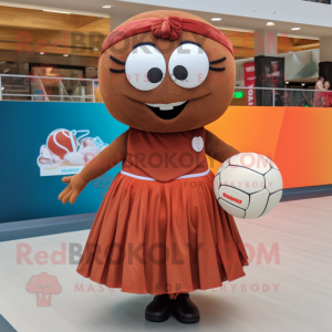 Rust Volleyball Ball mascot costume character dressed with a Pleated Skirt and Headbands