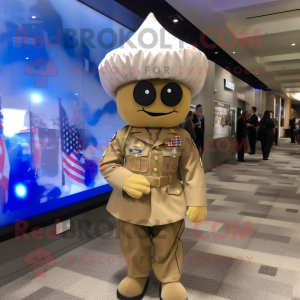 Tan American Soldier mascot costume character dressed with a Pleated Skirt and Headbands