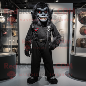 Black Vampire mascot costume character dressed with a Overalls and Belts