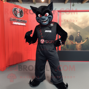 Black Vampire mascot costume character dressed with a Overalls and Belts