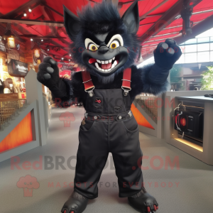 Black Vampire mascot costume character dressed with a Overalls and Belts