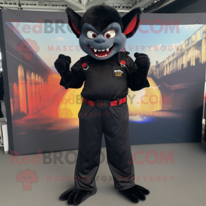 Black Vampire mascot costume character dressed with a Overalls and Belts