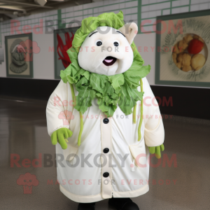 White Corned Beef And Cabbage mascot costume character dressed with a Parka and Necklaces