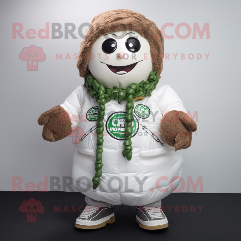 White Corned Beef And Cabbage mascot costume character dressed with a Parka and Necklaces White Corned Beef And Cabbage mascot costume character dressed with a Parka and Necklaces