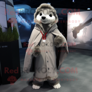 Gray Champagne mascot costume character dressed with a Parka and Scarves