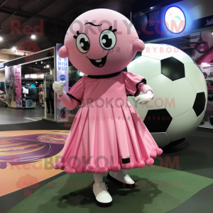 Pink Soccer Ball mascot costume character dressed with a Mini Dress and Shawl pins