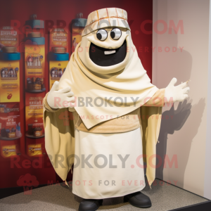 Cream Fajitas mascot costume character dressed with a Cover-up and Scarves