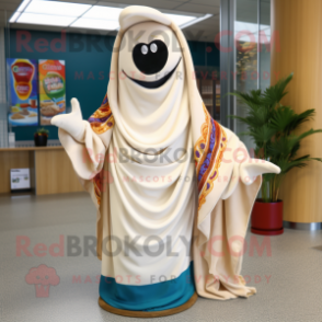 Cream Fajitas mascot costume character dressed with a Cover-up and Scarves