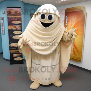 Cream Fajitas mascot costume character dressed with a Cover-up and Scarves