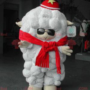 Big white sheep mascot with sunglasses - Redbrokoly.com