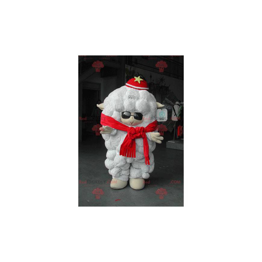 Mascote grande ovelha branca com óculos de sol - Redbrokoly.com