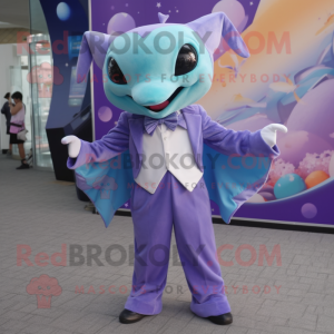 Lavender Manta Ray mascot costume character dressed with a Playsuit and Bow ties