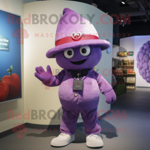 Lavender Raspberry mascot costume character dressed with a Shorts and Hats