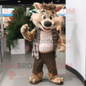 Tan Wild Boar mascot costume character dressed with a Bootcut Jeans and Anklets