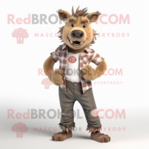 Tan Wild Boar mascot costume character dressed with a Bootcut Jeans and Anklets