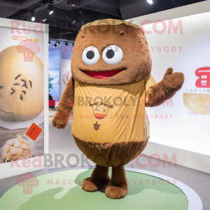 Brown Fried Rice mascot costume character dressed with a Long Sleeve Tee and Coin purses