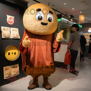 Brown Fried Rice mascot costume character dressed with a Long Sleeve Tee and Coin purses