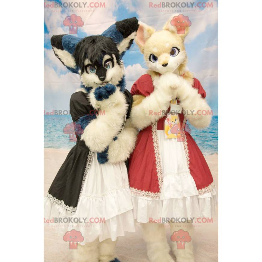 2 furry cats mascots in dress - Redbrokoly.com