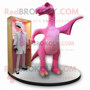 Pink Brachiosaurus mascot costume character dressed with a Romper and Tie pins