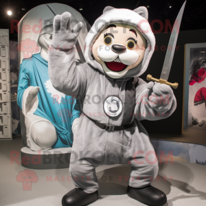 Silver Knife Thrower mascot costume character dressed with a Parka and Watches