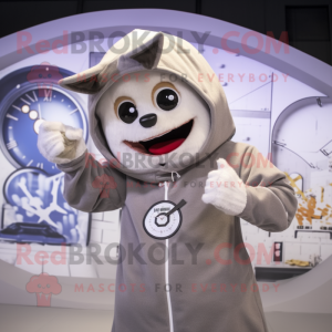 Silver Knife Thrower mascot costume character dressed with a Parka and Watches