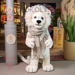 White Lion mascot costume character dressed with a Playsuit and Scarves