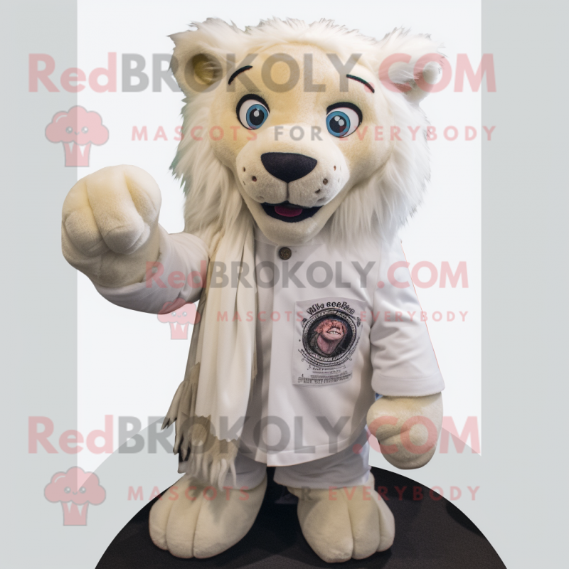 White Lion mascot costume character dressed with a Playsuit and Scarves White Lion mascot costume character dressed with a Playsuit and Scarves