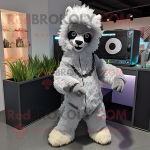 Gray Alpaca mascot costume character dressed with a Jumpsuit and Anklets