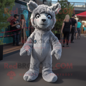 Gray Alpaca mascot costume character dressed with a Jumpsuit and Anklets