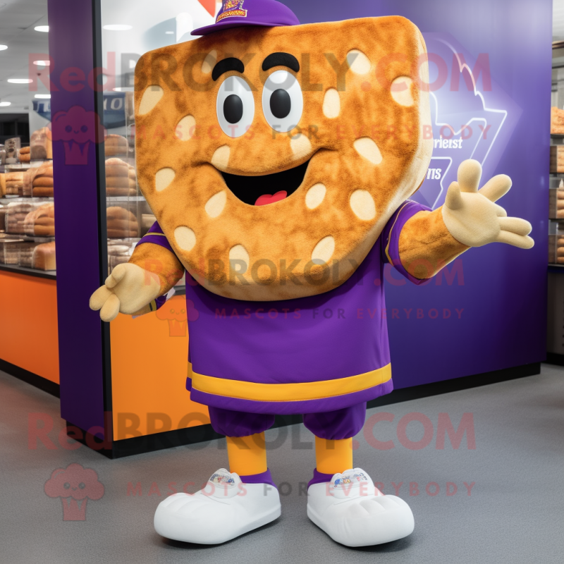 Purple Grilled Cheese Sandwich mascot costume character dressed with a Polo Tee and Shoe laces