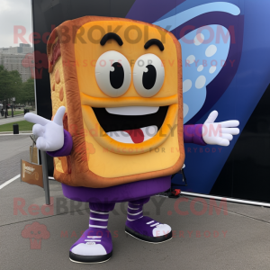 Purple Grilled Cheese Sandwich mascot costume character dressed with a Polo Tee and Shoe laces